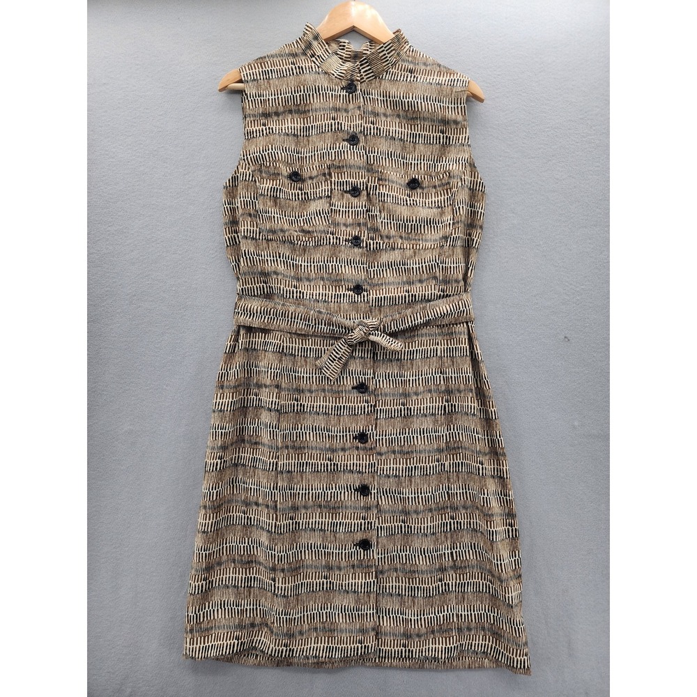 Olivia Rose Brown Dash Print Sleeveless Button Front Dress Belted Size 14M 90's